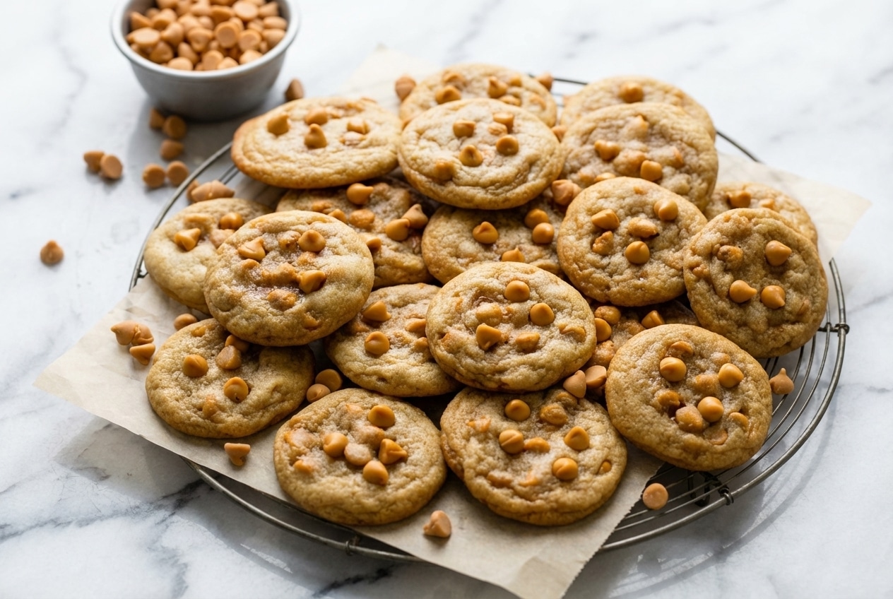 Golden butterscotch cookies with brown butter and bourbon showing a soft center and crispy edges.