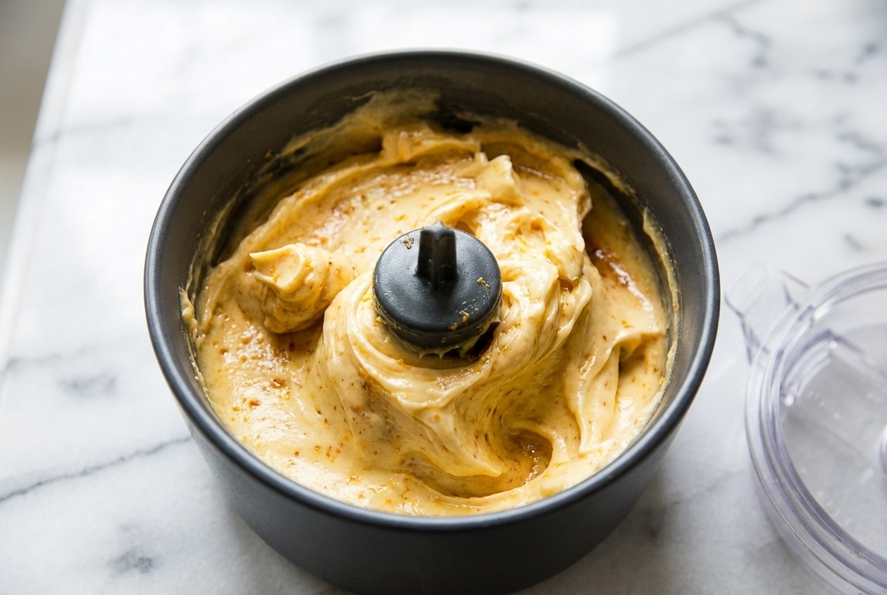 Creamy orange butter recipe with nutty browned butter flecks and fresh navel orange zest in a glass bowl.