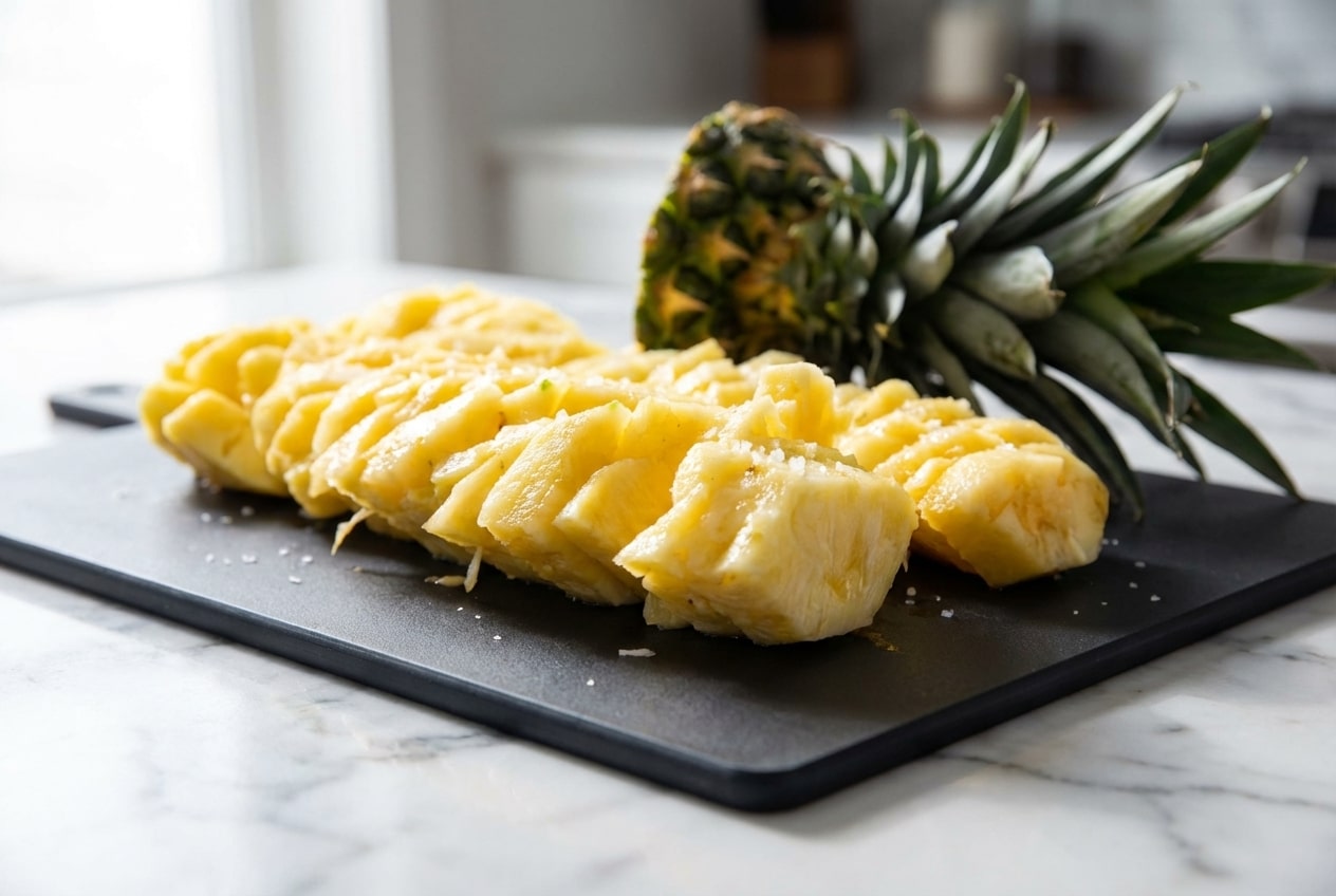 Slices showing how to cut a pineapple after a chilled saltwater rinse for a sweet, tropical finish.