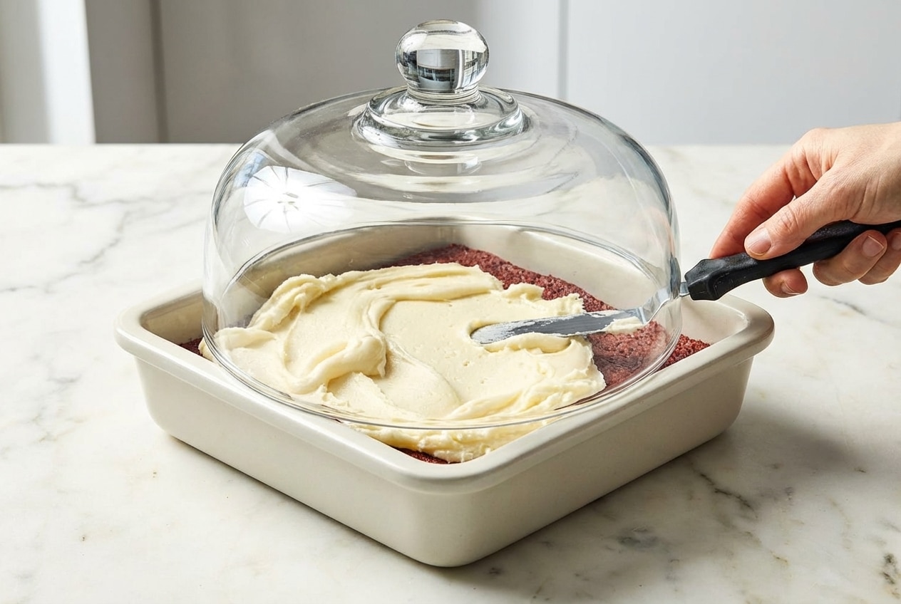 Block of Philadelphia cream cheese under a warm glass dome, showing how to soften cream cheese quickly.