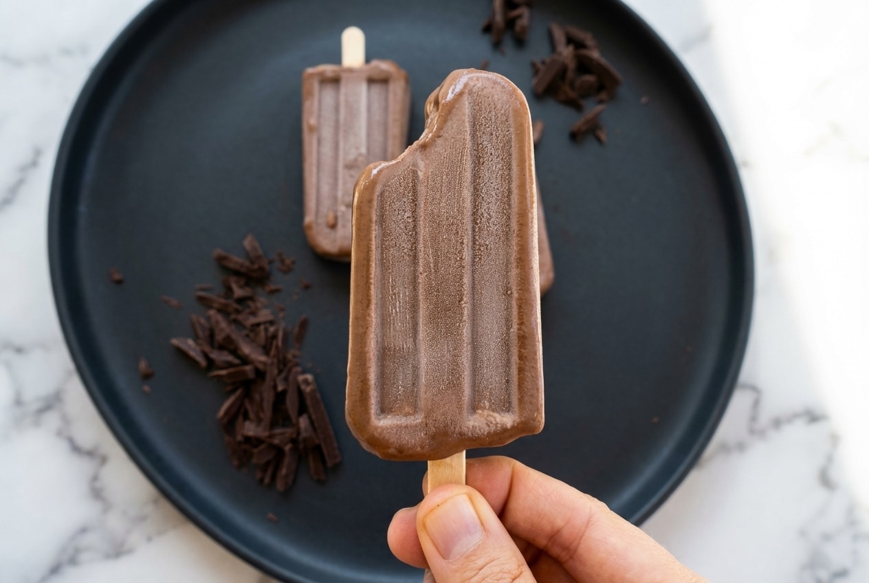 Rich homemade fudge popsicles with a hint of malted milk and espresso for a deep, chocolatey finish.