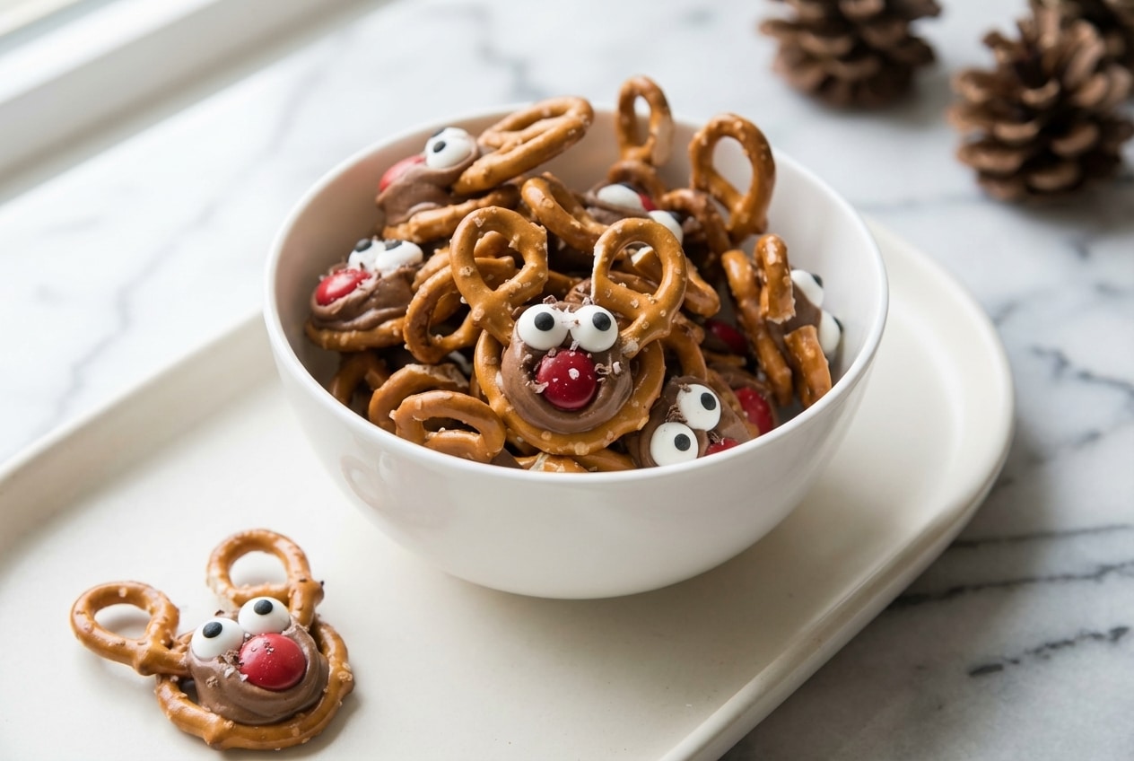rolo pretzel reindeer finished dish