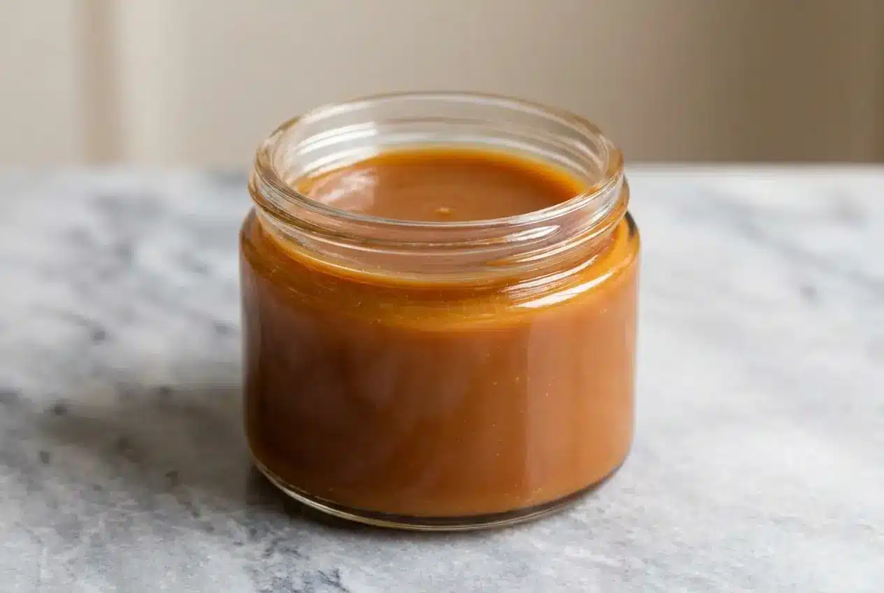 Creamy miso caramel recipe featuring nutty brown butter for a deep, rich umami flavor profile.
